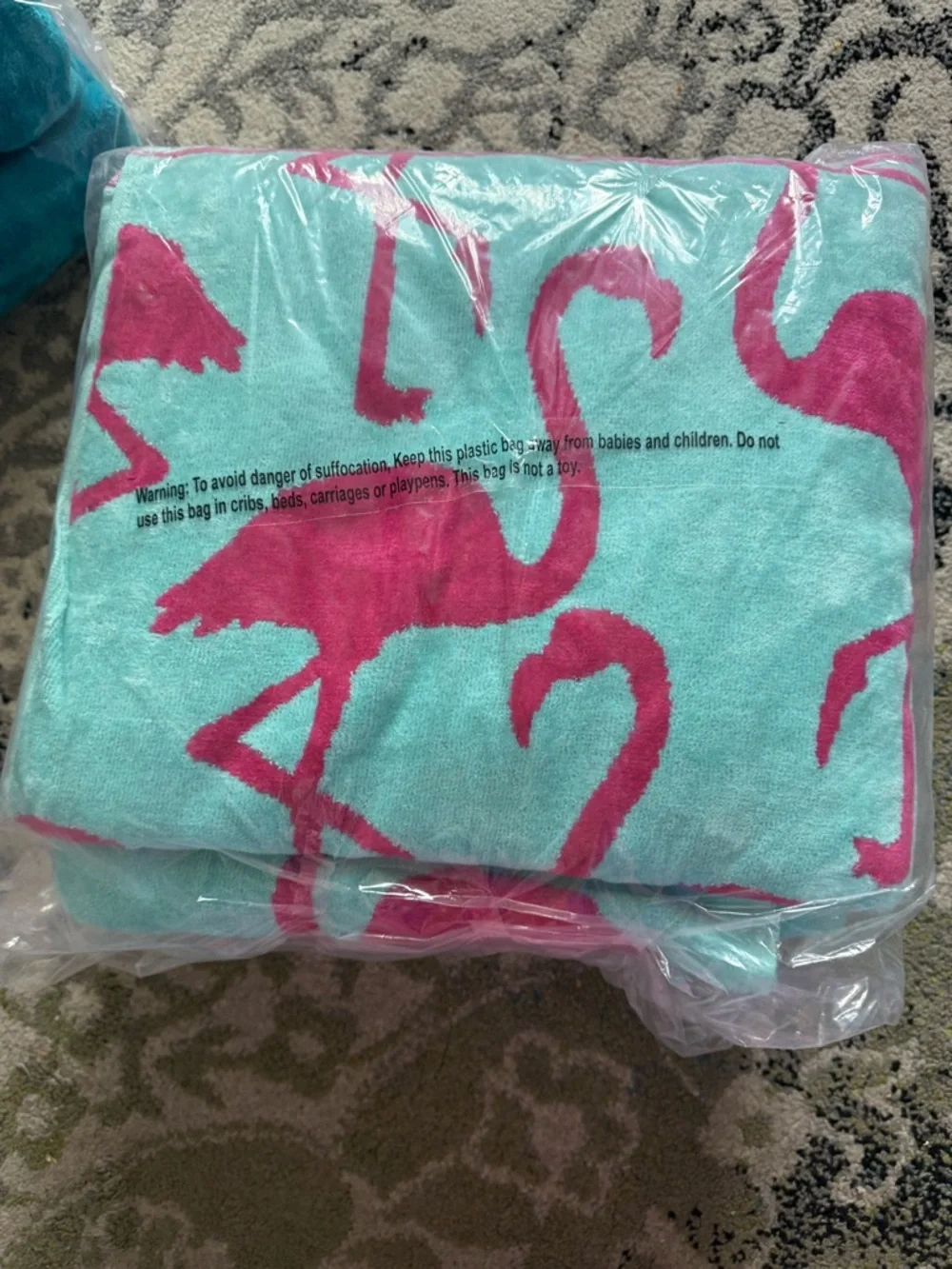 (2) Pink Flamingo Print Beach Towel - Aqua Background- 2 large size high quality